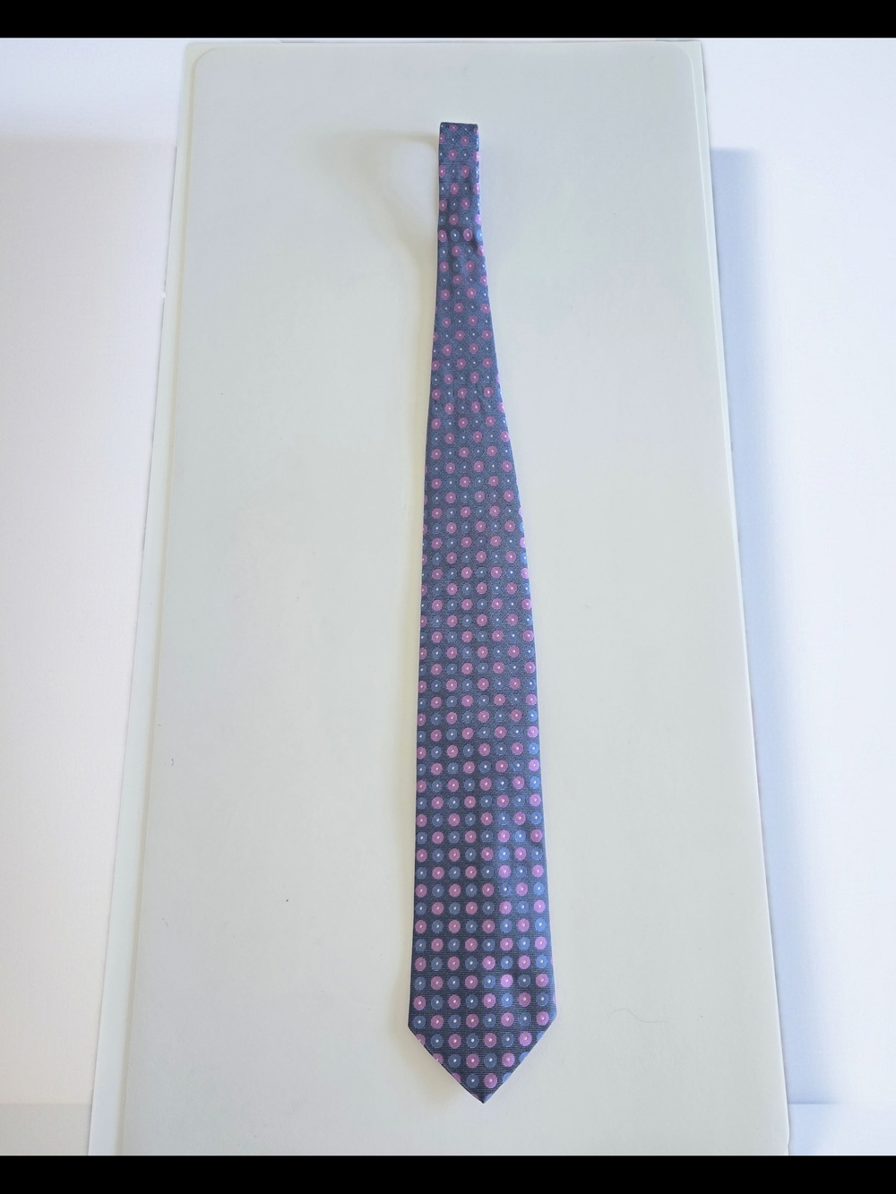 LIKE NEW! DIOR 100% Italian Silk -  Blue Tie with Pink Dot Motif MENS
